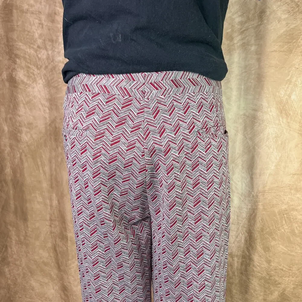 Vintage 70s Polyester Pants Chevron Stripe High Rise Red Gray Flare Retro Disco